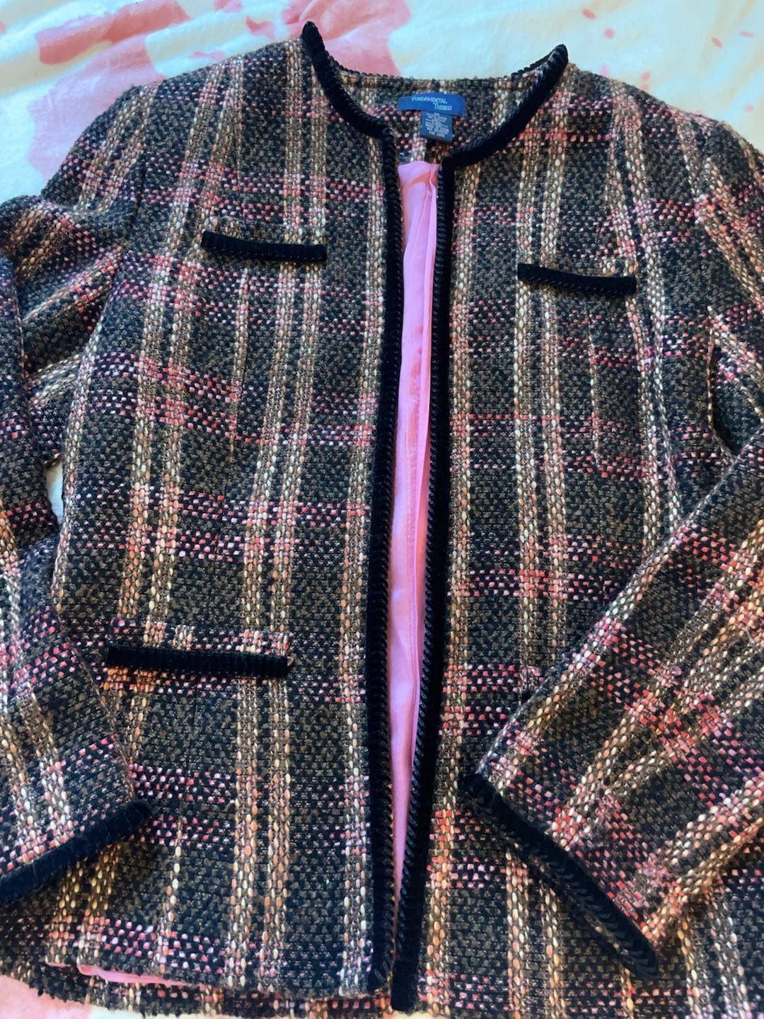 Fundamental Things Tweed Plaid Blazer Jacket Size 14 3