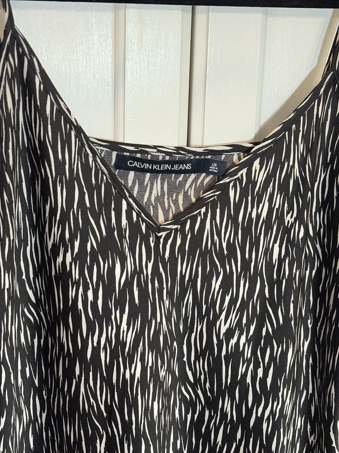 Calvin Klein Jeans Black White Animal Print Satin Slip Midi Dress LRG Timeless 6