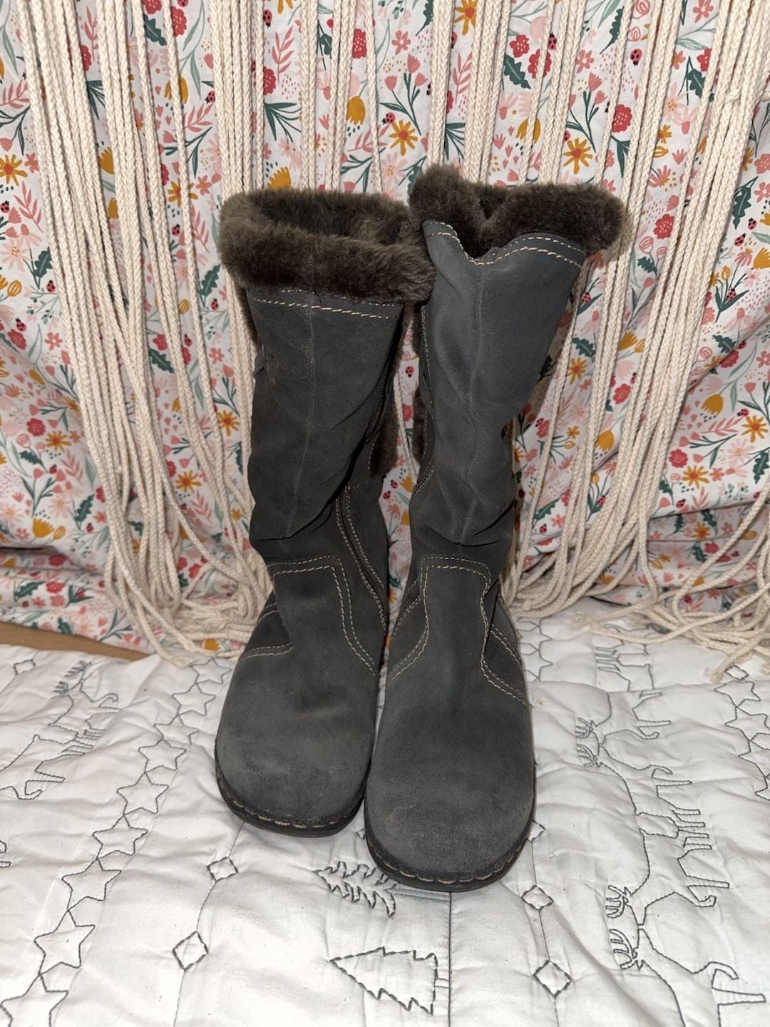 Bass Denver Faux Shearling Lined Suede Boots Size 8M 3