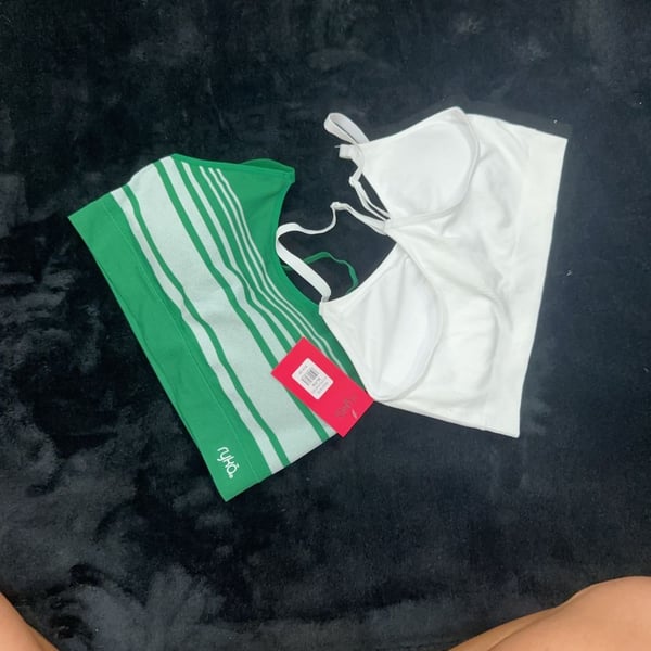 Ryka Seamless Ribbed Sports Bra Set Green Stripe and White Size XL
