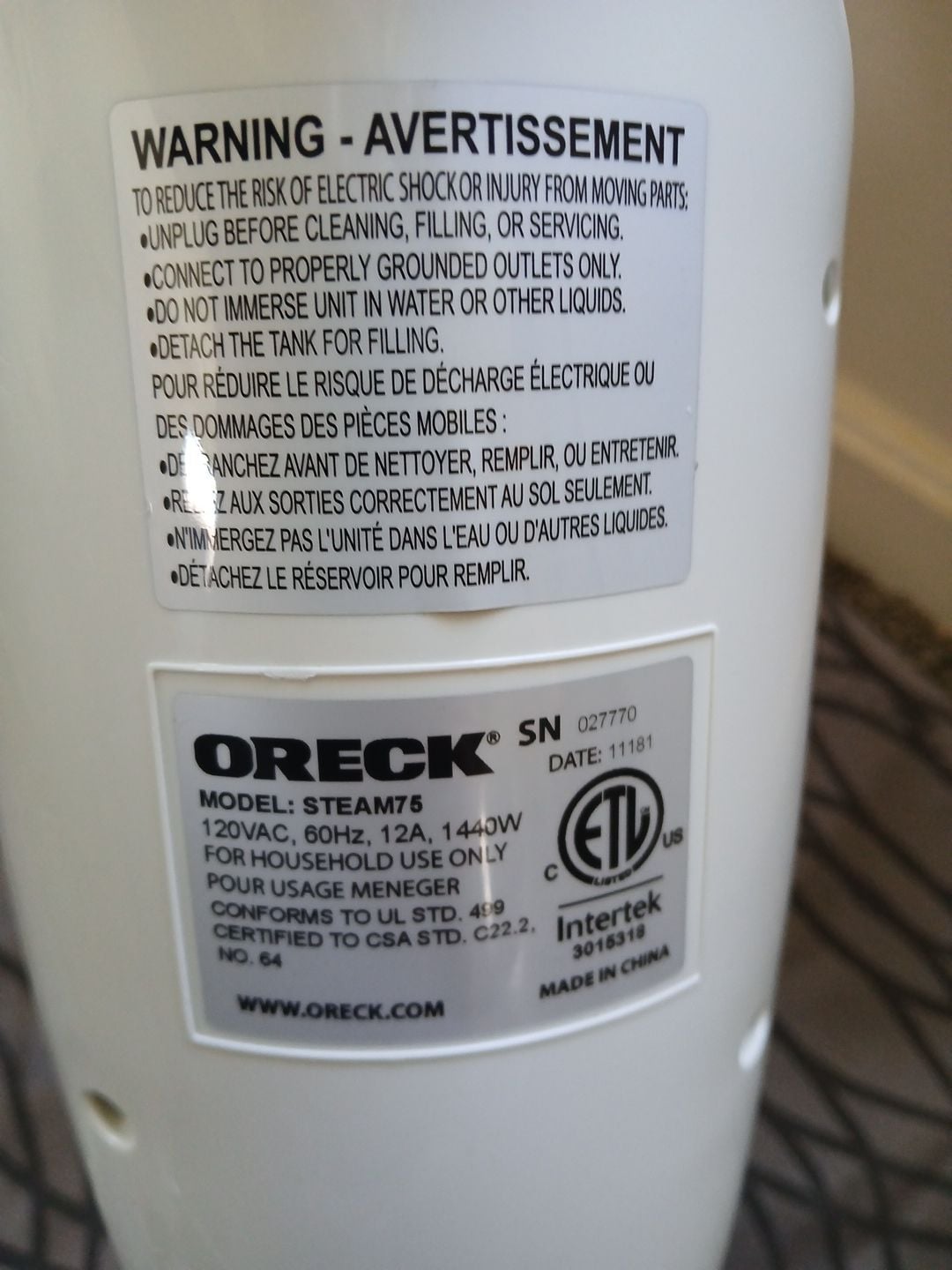 Oreck STEAM75 Steam Mop 3