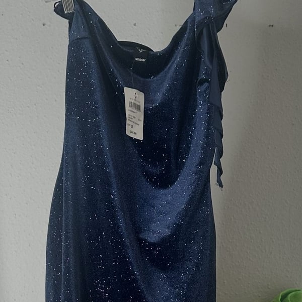 Windsor Navy Blue Glitter One-Shoulder Ruffle Dress Size S