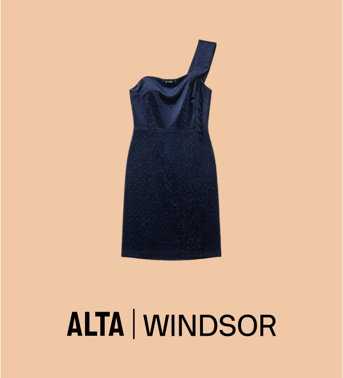 Windsor Navy Blue Glitter One-Shoulder Ruffle Dress Size S 3