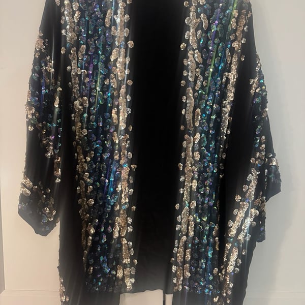 Argenti Black Sequin Embellished Kimono Cardigan Size M