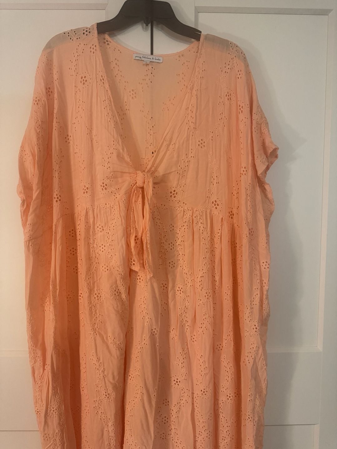 Young Fabulous & Broke Peach Eyelet Tie-Front Cover-Up Dress Size S 2