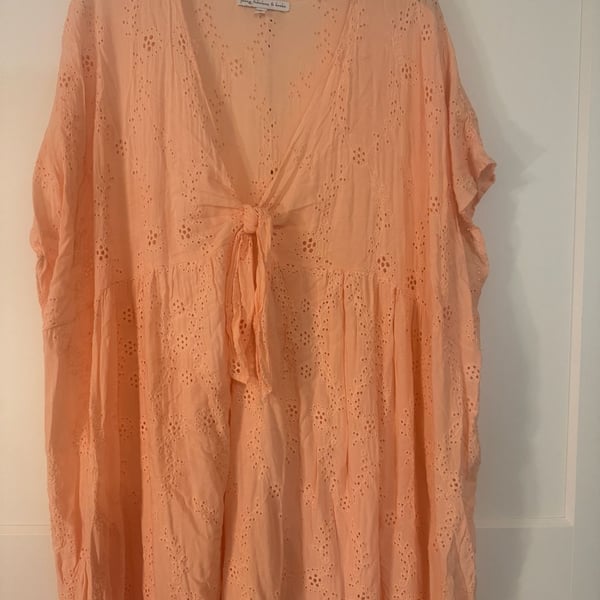 Young Fabulous & Broke Peach Eyelet Tie-Front Cover-Up Dress Size S