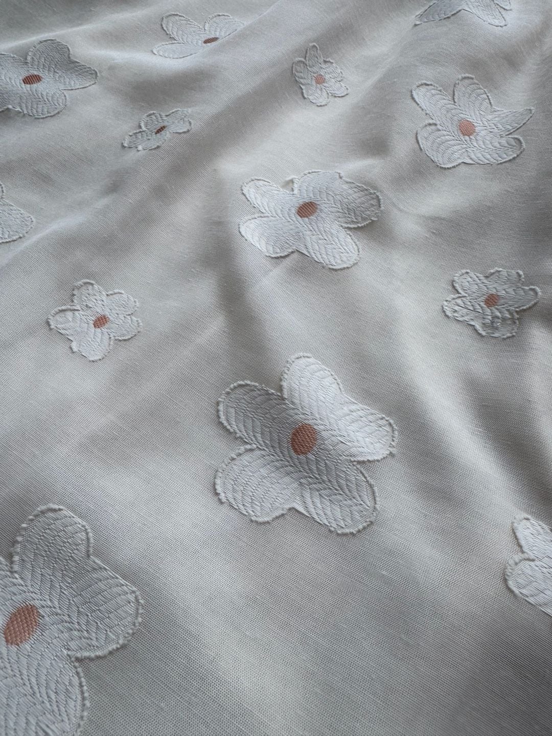 Polagram Cream Embroidered Floral Puff Sleeve Babydoll Dress Size M 4