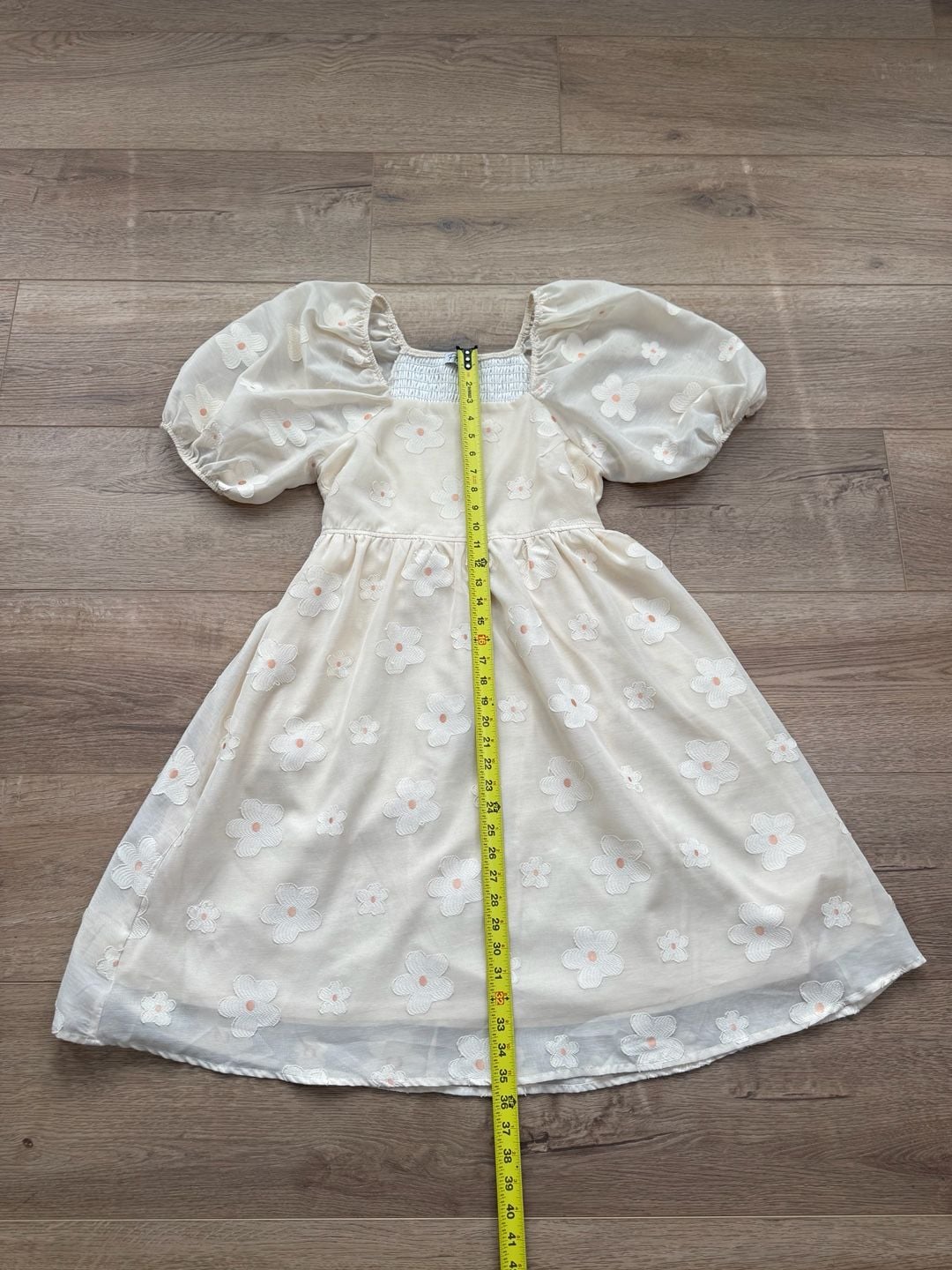 Polagram Cream Embroidered Floral Puff Sleeve Babydoll Dress Size M 8