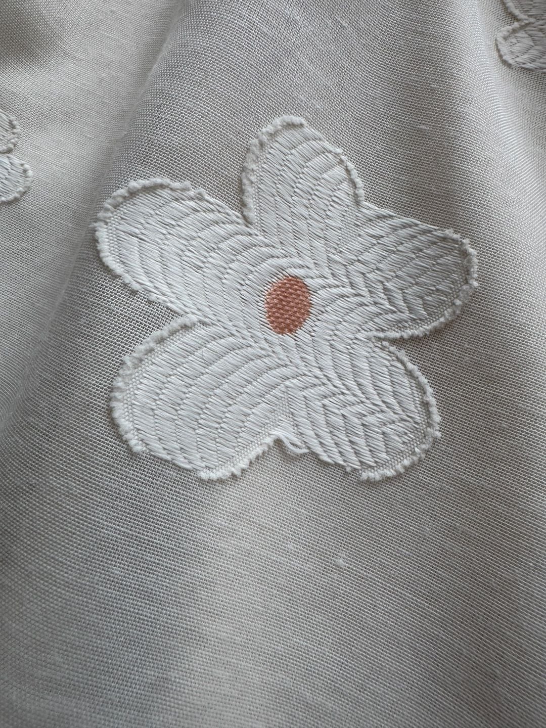Polagram Cream Embroidered Floral Puff Sleeve Babydoll Dress Size M 13