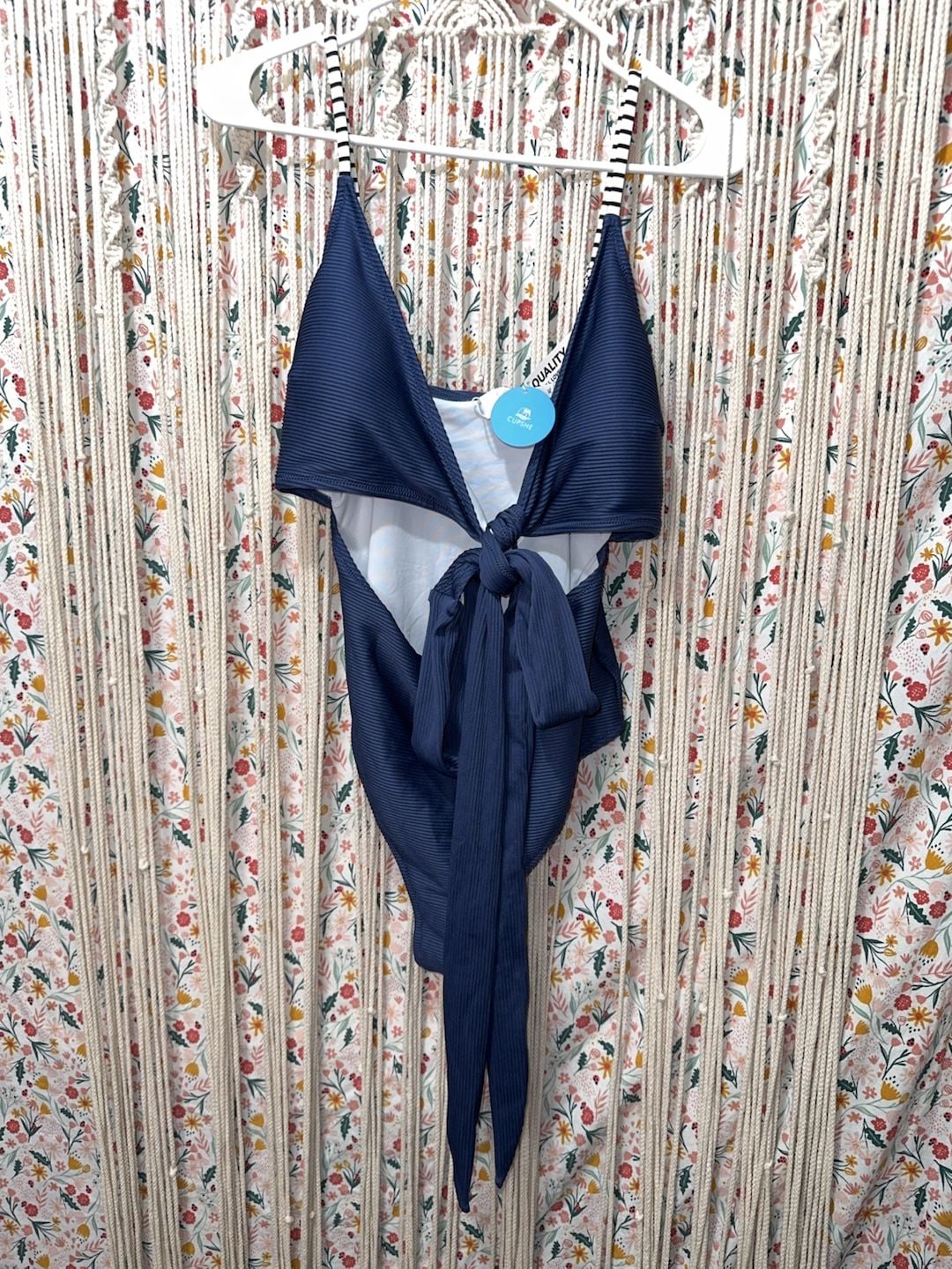 CUPSHE Navy Ribbed Tie-Front One-Piece Swimsuit Size XL 1