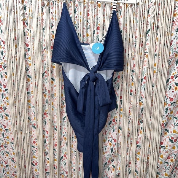 CUPSHE Navy Ribbed Tie-Front One-Piece Swimsuit Size XL
