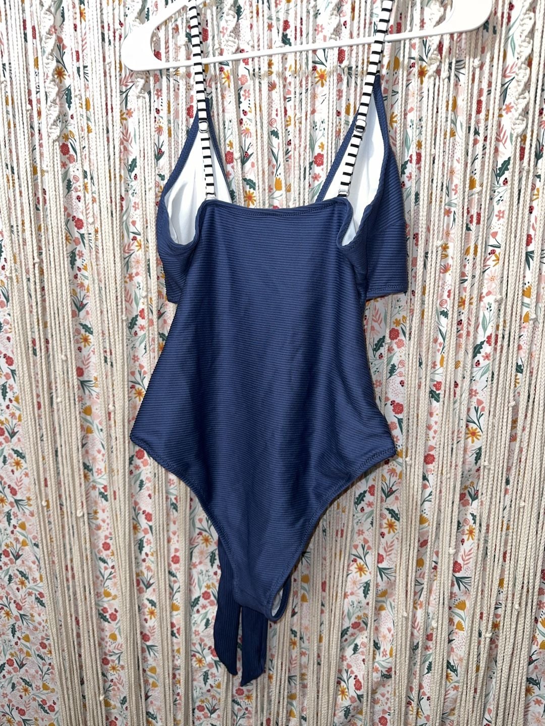 CUPSHE Navy Ribbed Tie-Front One-Piece Swimsuit Size XL 6
