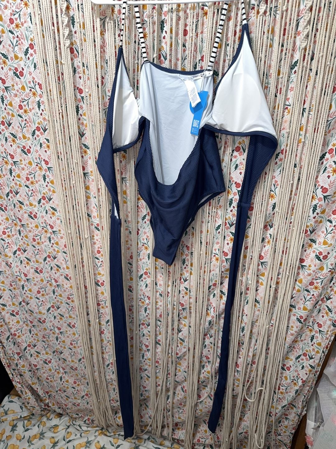 CUPSHE Navy Ribbed Tie-Front One-Piece Swimsuit Size XL 7
