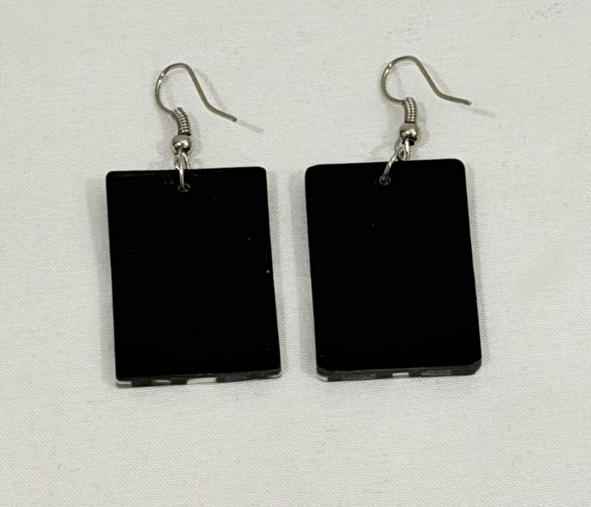 Summery Art Deco Style Abalone Shell and Black Resin Rectangular Dangle Earrings 3