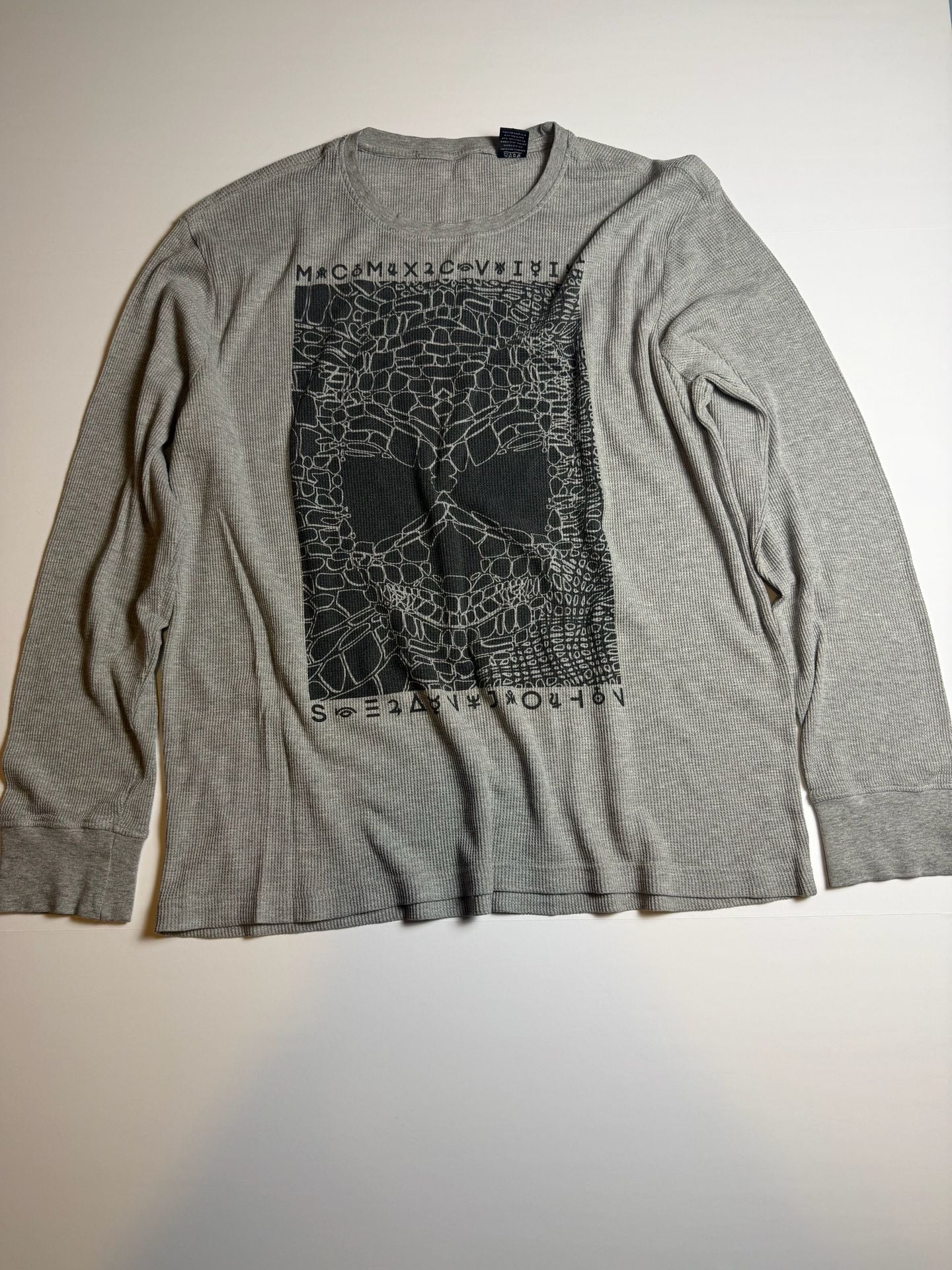 Sean John Men's XL Gray Waffle Knit Graphic Long Sleeve Shirt 2