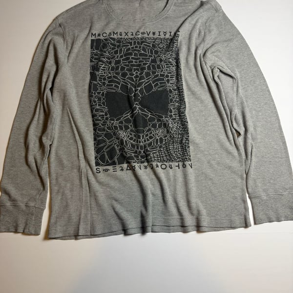 Sean John Men's XL Gray Waffle Knit Graphic Long Sleeve Shirt
