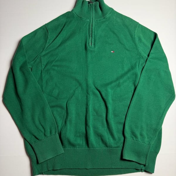 Tommy Hilfiger Men's Green Quarter Zip Pullover Sweater Size Large