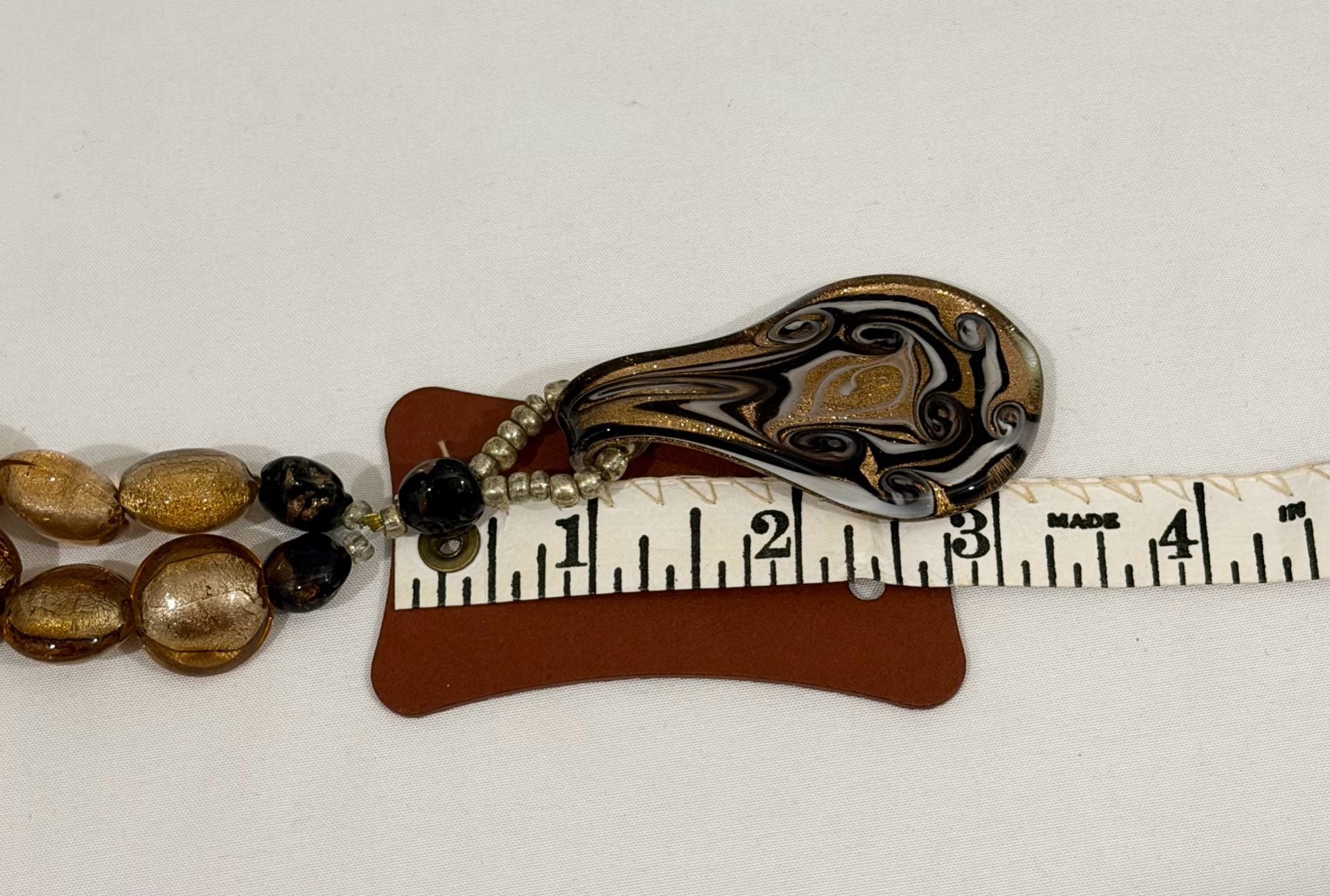 Artisan Handcrafted Black and Gold Swirl Glass Teardrop Pendant Necklace 6