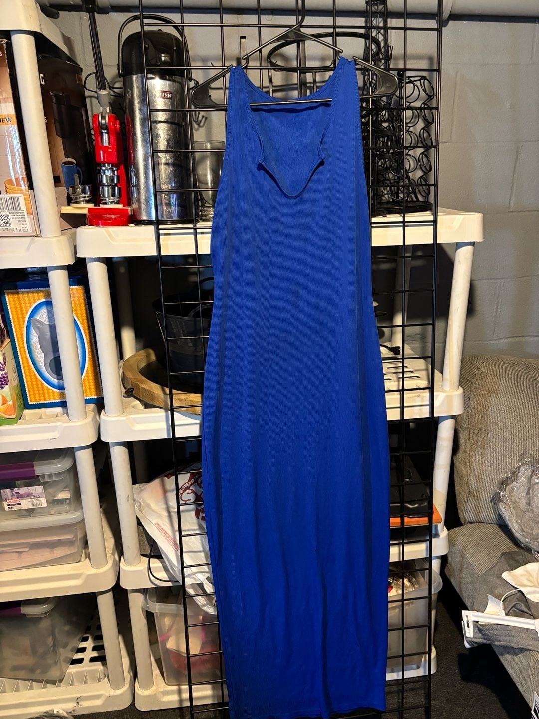 Royal Blue Ribbed Knit Sleeveless Midi Dress size L 1