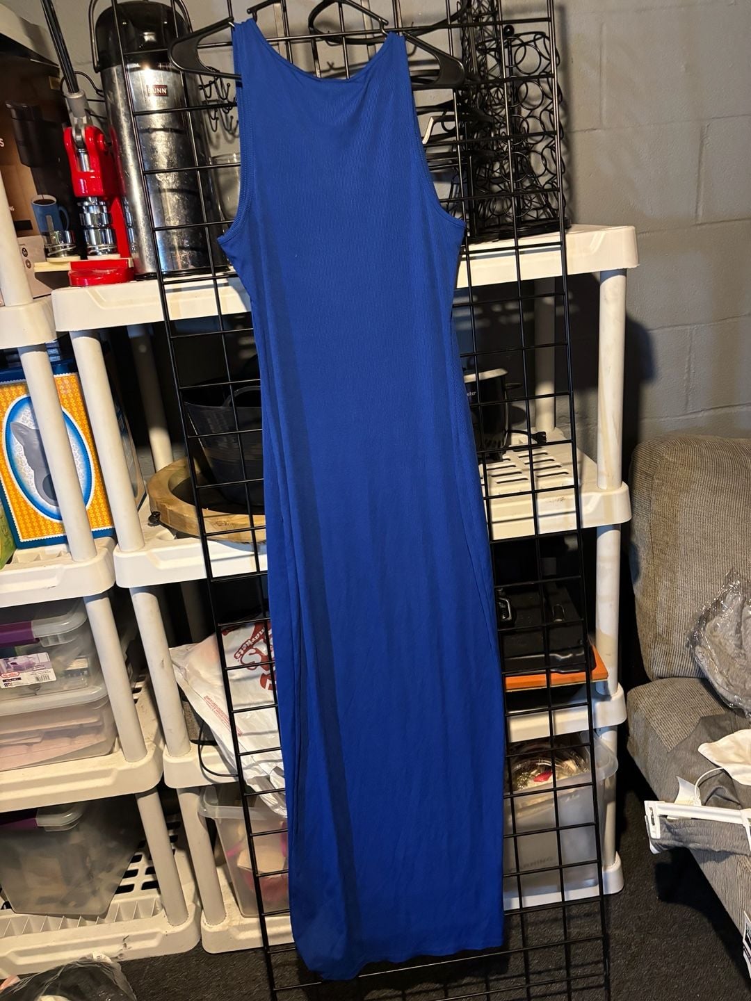 Royal Blue Ribbed Knit Sleeveless Midi Dress size L 2