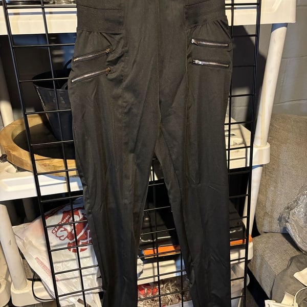 Black Zipper Detail High-Waisted Leggings Size XL