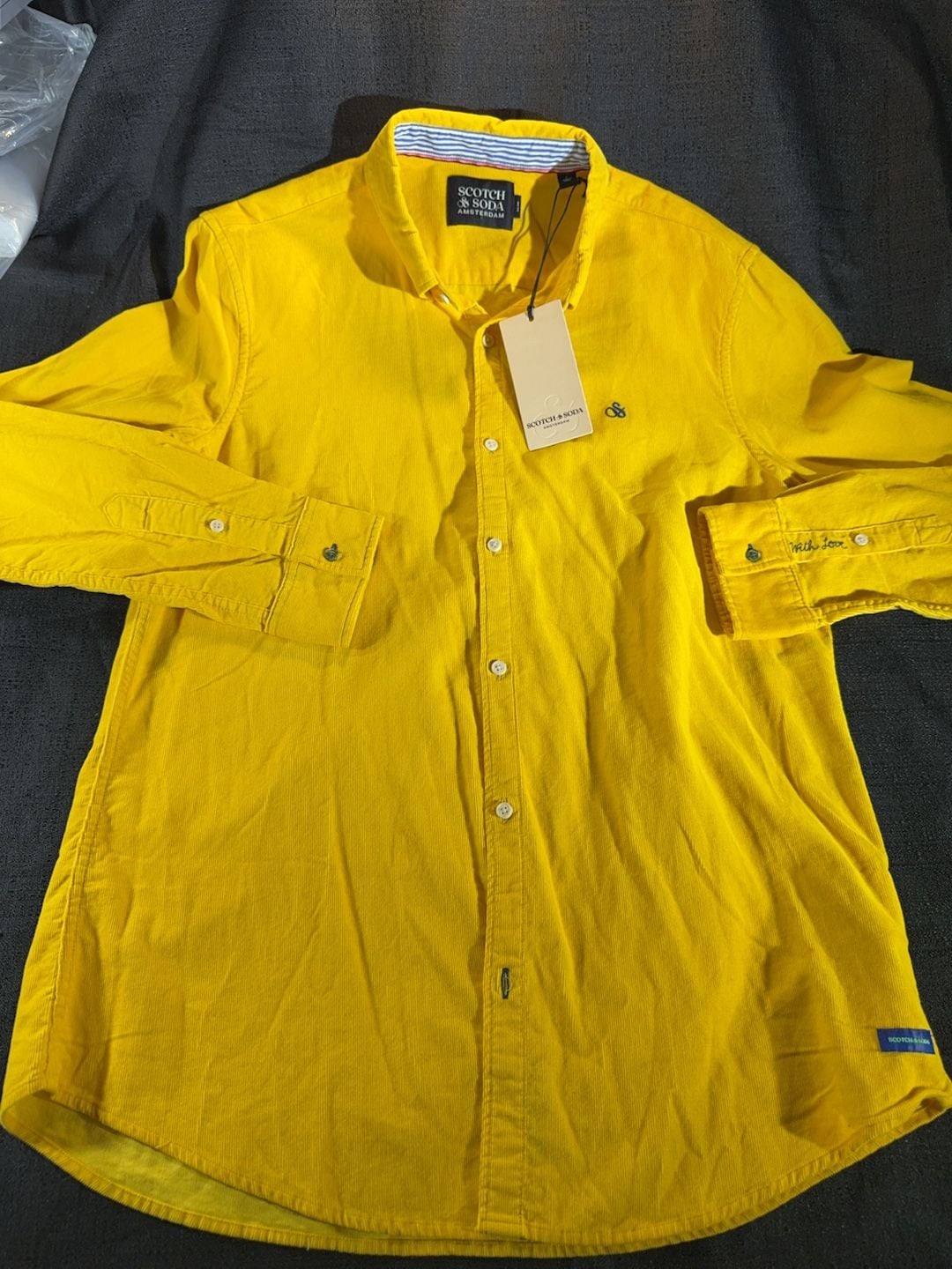 Scotch & Soda Men's Slim Fit Yellow Corduroy Button Down Shirt Size L 2