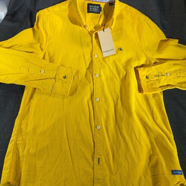 Scotch & Soda Men's Slim Fit Yellow Corduroy Button Down Shirt Size L