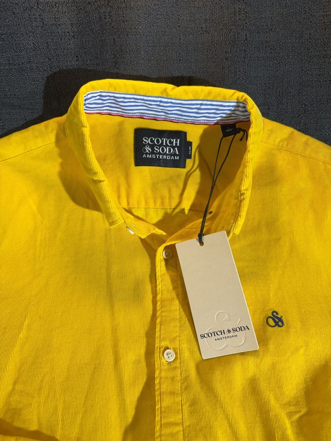 Scotch & Soda Men's Slim Fit Yellow Corduroy Button Down Shirt Size L 3