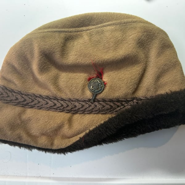 Vintage Bavarian Alpine Wool Felt Hat with Fur Trim and Crest Pin
