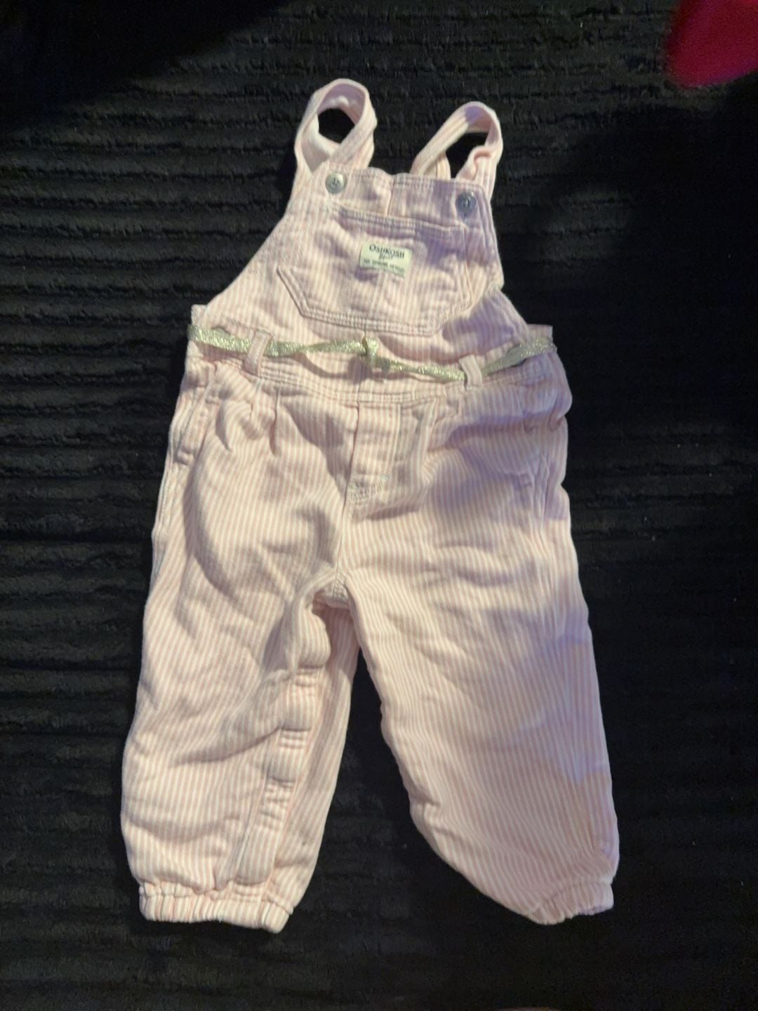 OshKosh B'gosh Pink and White Striped Overalls Size 24M 1