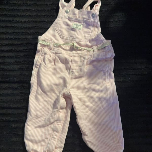 OshKosh B'gosh Pink and White Striped Overalls Size 24M