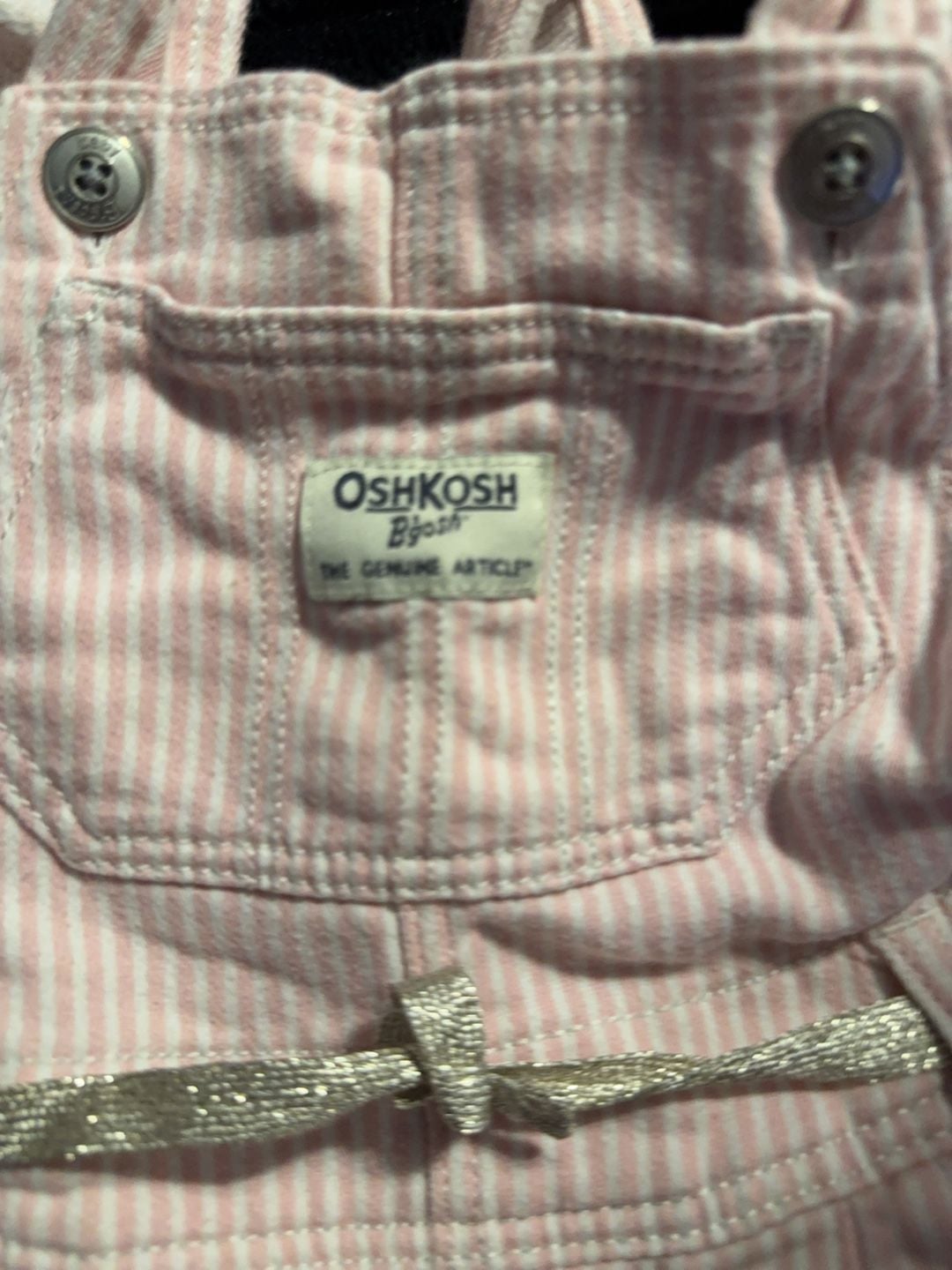 OshKosh B'gosh Pink and White Striped Overalls Size 24M 2