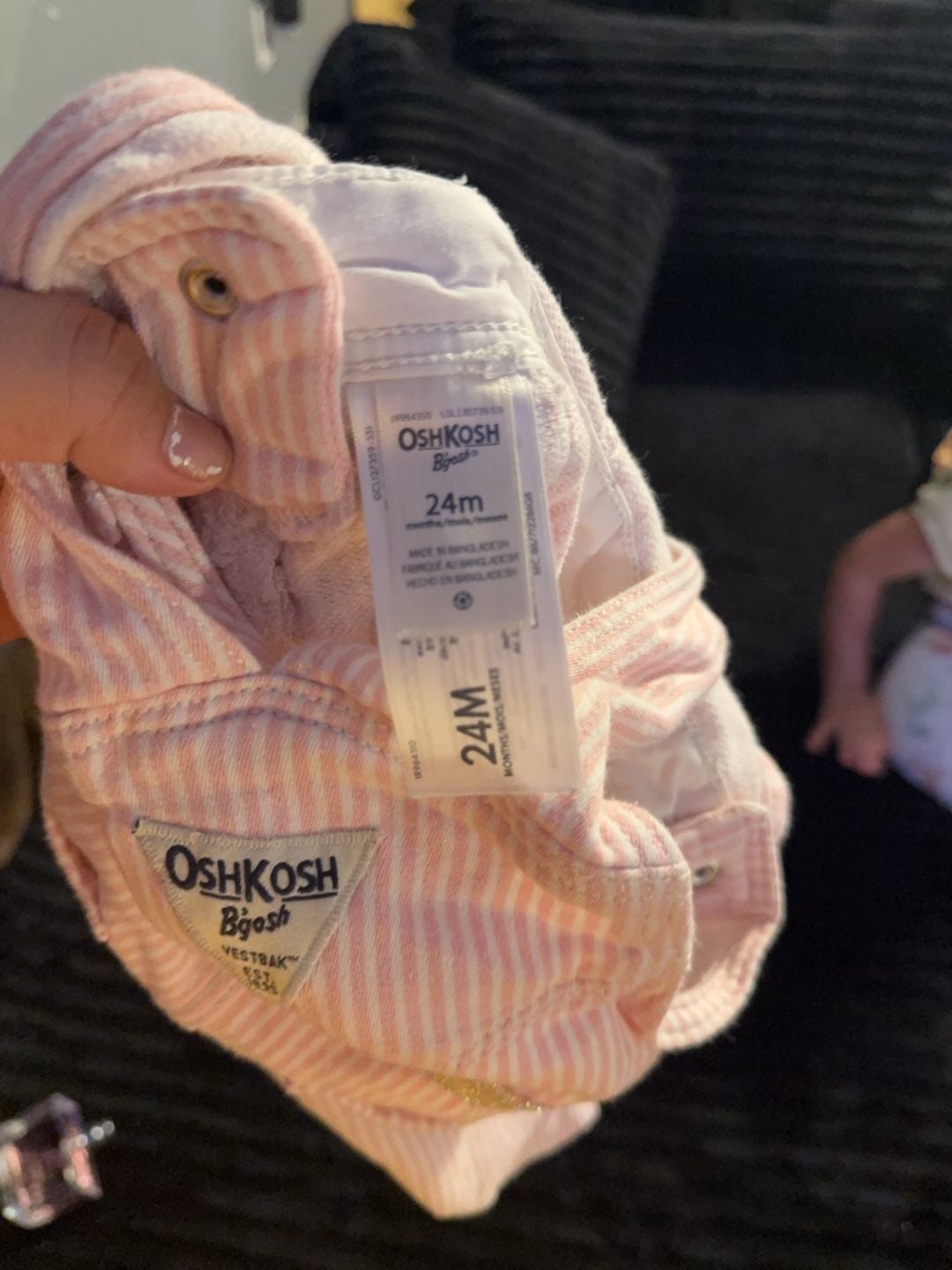 OshKosh B'gosh Pink and White Striped Overalls Size 24M 3