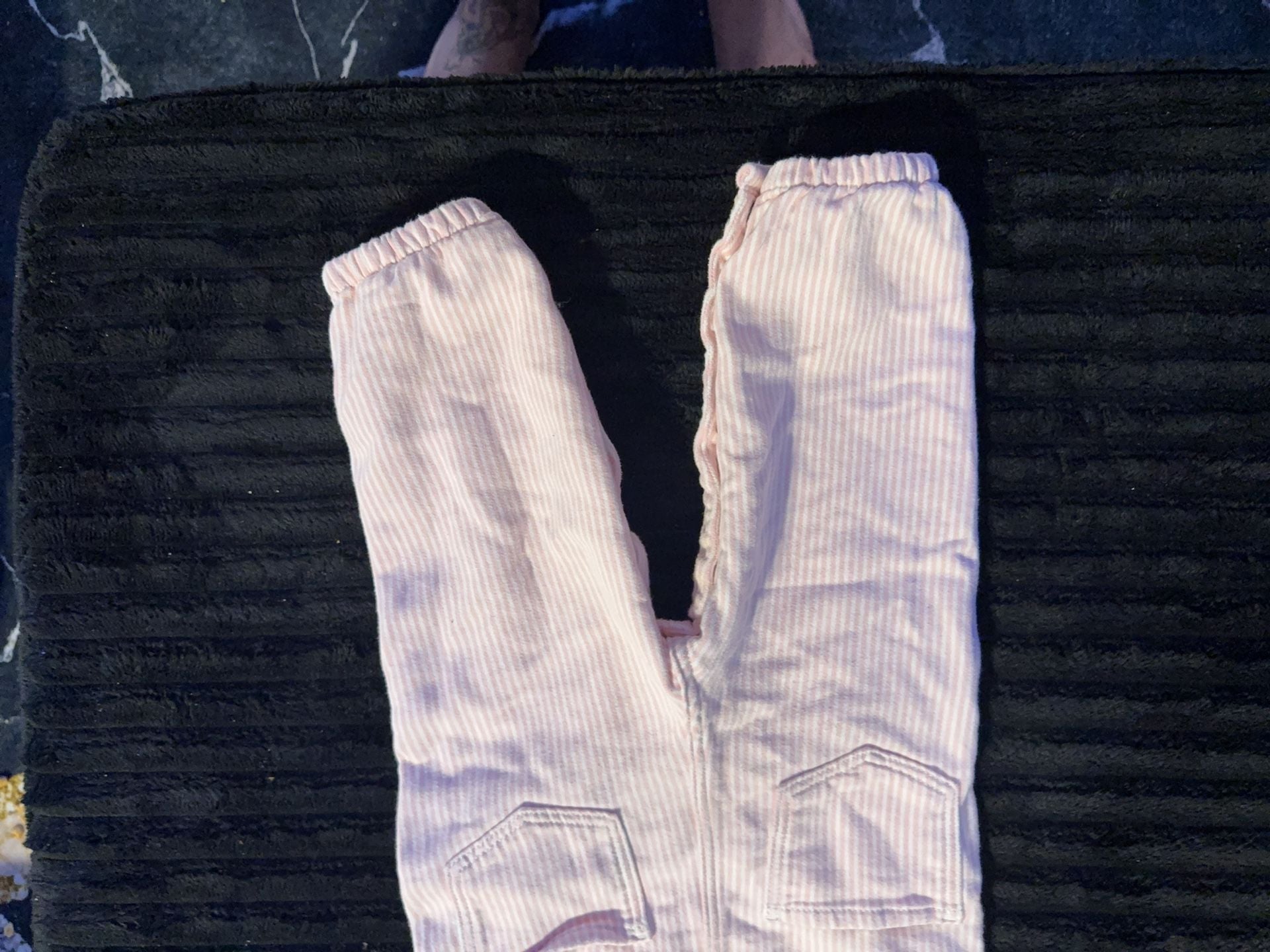OshKosh B'gosh Pink and White Striped Overalls Size 24M 6