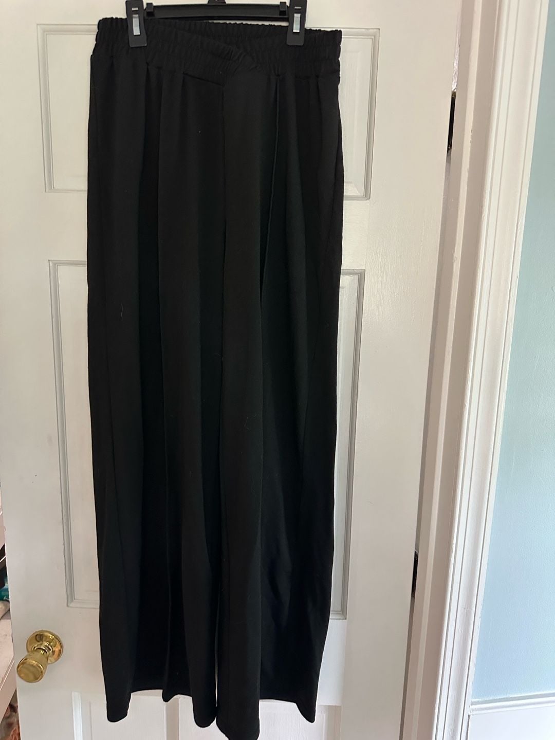 Unbranded Black High-Waisted Wide Leg Elastic Waist Trousers 1