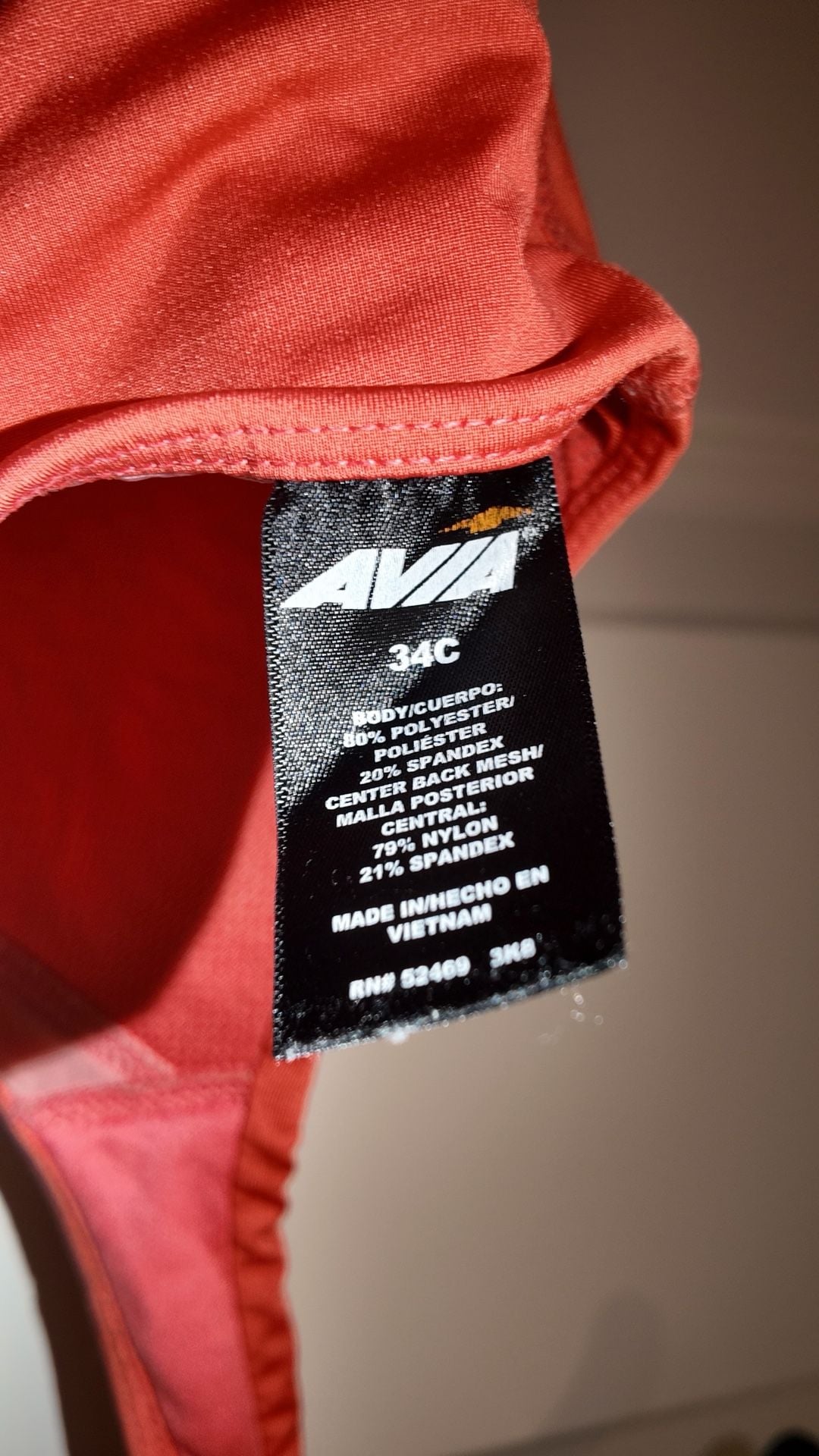 Avia High-Impact Sports Bra 34C Coral Orange Racerback Adjustable Straps 3