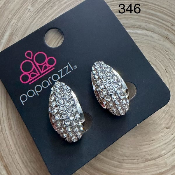 Paparazzi Silver Tone Rhinestone Oval Clip-On Earrings