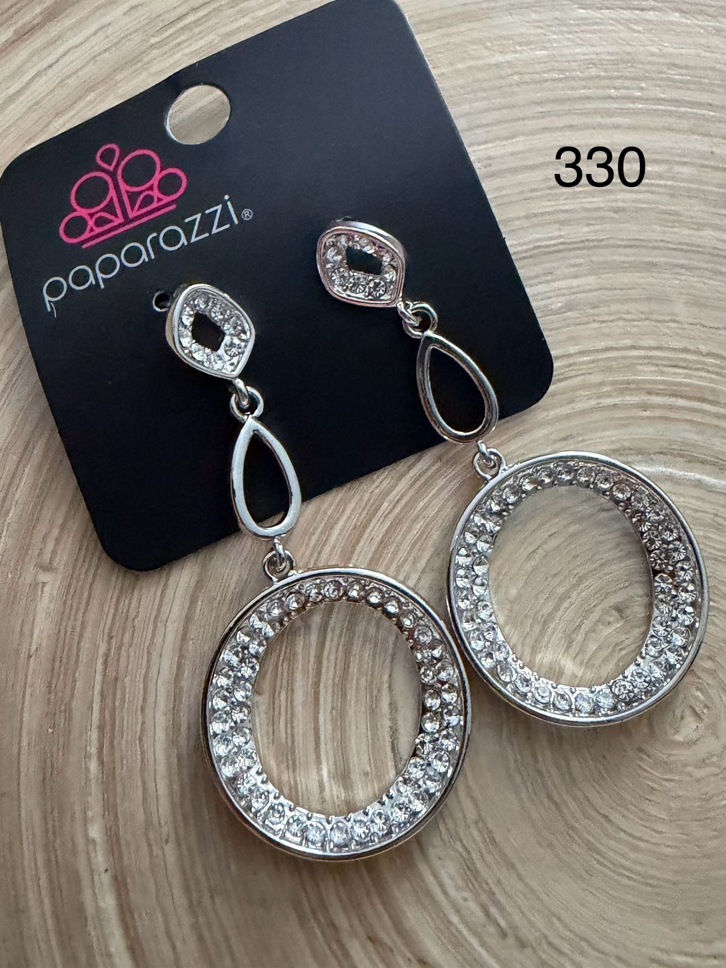 Paparazzi Silver Tone Rhinestone Teardrop and Circle Dangle Earrings 1