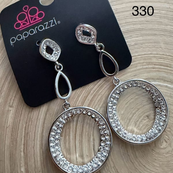 Paparazzi Silver Tone Rhinestone Teardrop and Circle Dangle Earrings
