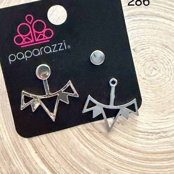 Paparazzi Silver Geometric Ear Jacket Stud Earrings