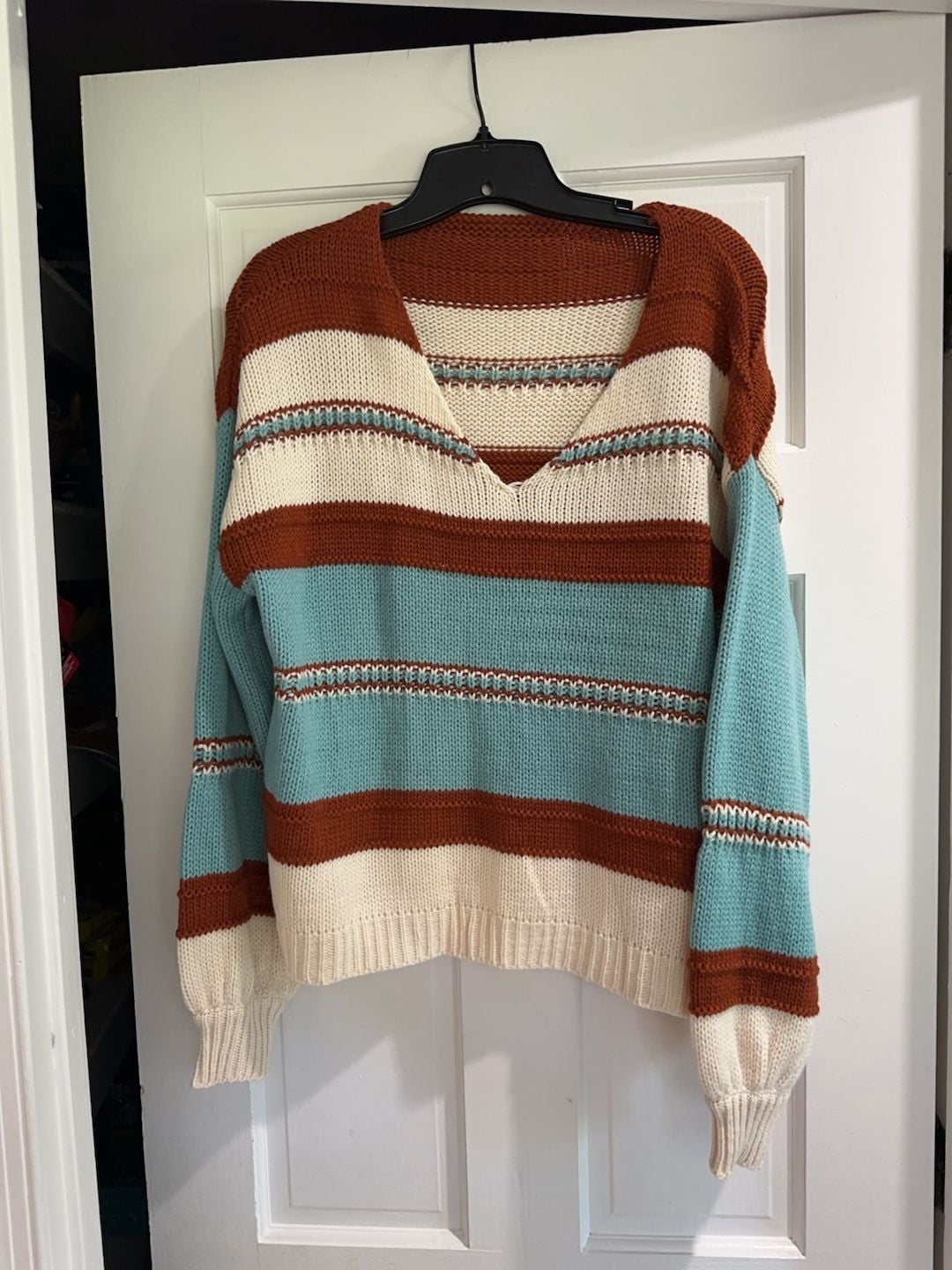 Stripe Casual V Neck Sweater - , 1
