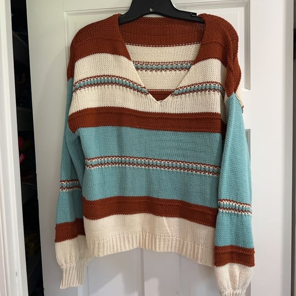 Stripe Casual V Neck Sweater - ,
