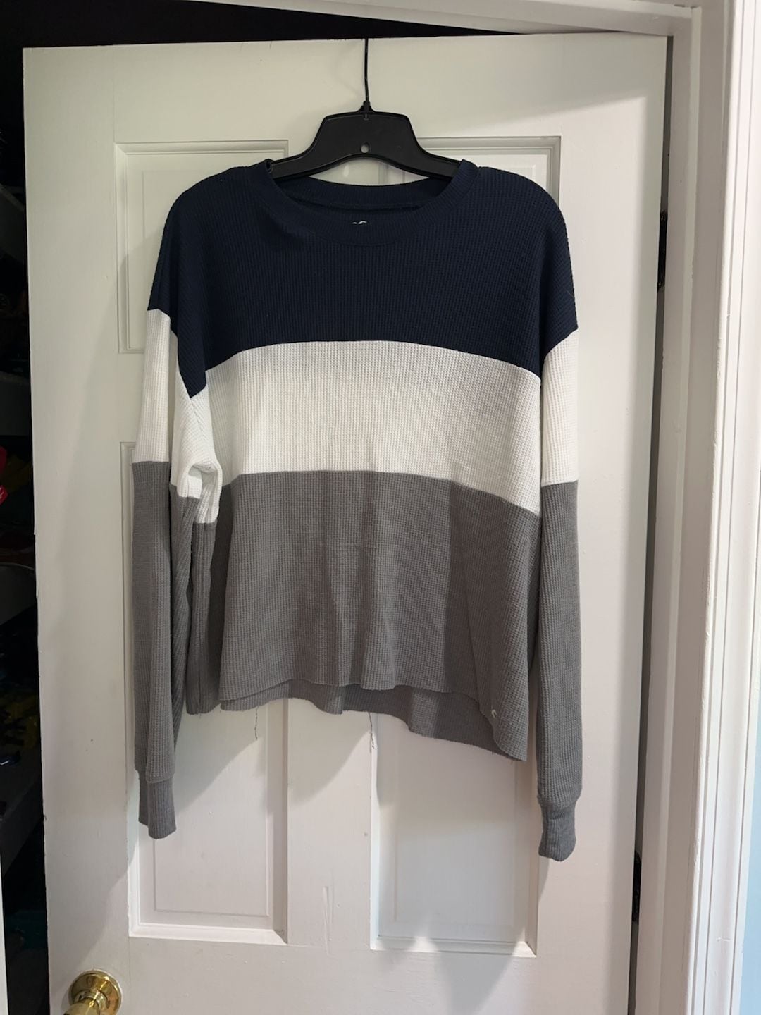 waffle, light weight long sleeve with blue, white... 1