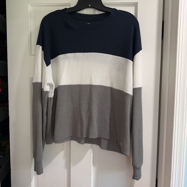 waffle, light weight long sleeve with blue, white...