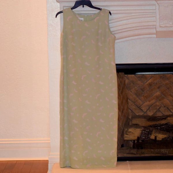 Vintage 90’s Leslie Fay Sage Green Floral Maxi Dress | Cottagecore Aesthetic 14P