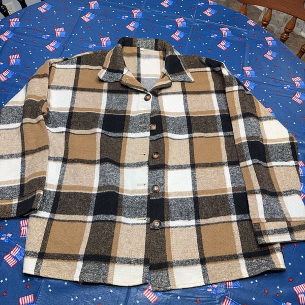 RAMOUG Women Plaid Flannel Lapel Jacket Shirt Shacket Loose Button Down Cardigan