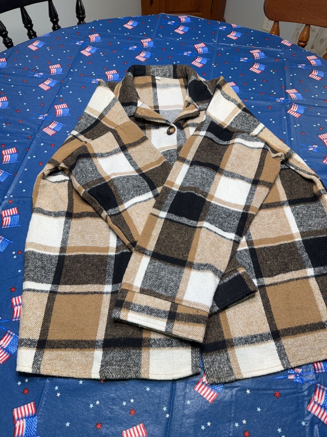RAMOUG Women Plaid Flannel Lapel Jacket Shirt Shacket Loose Button Down Cardigan 4