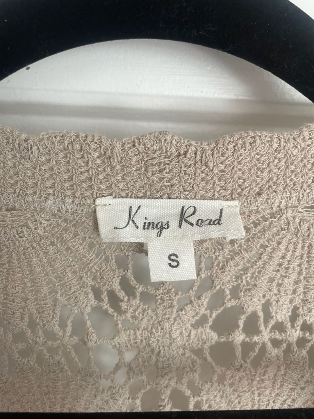 Kings Road Women's Beige Crochet Button-Front Cardigan Size S 3