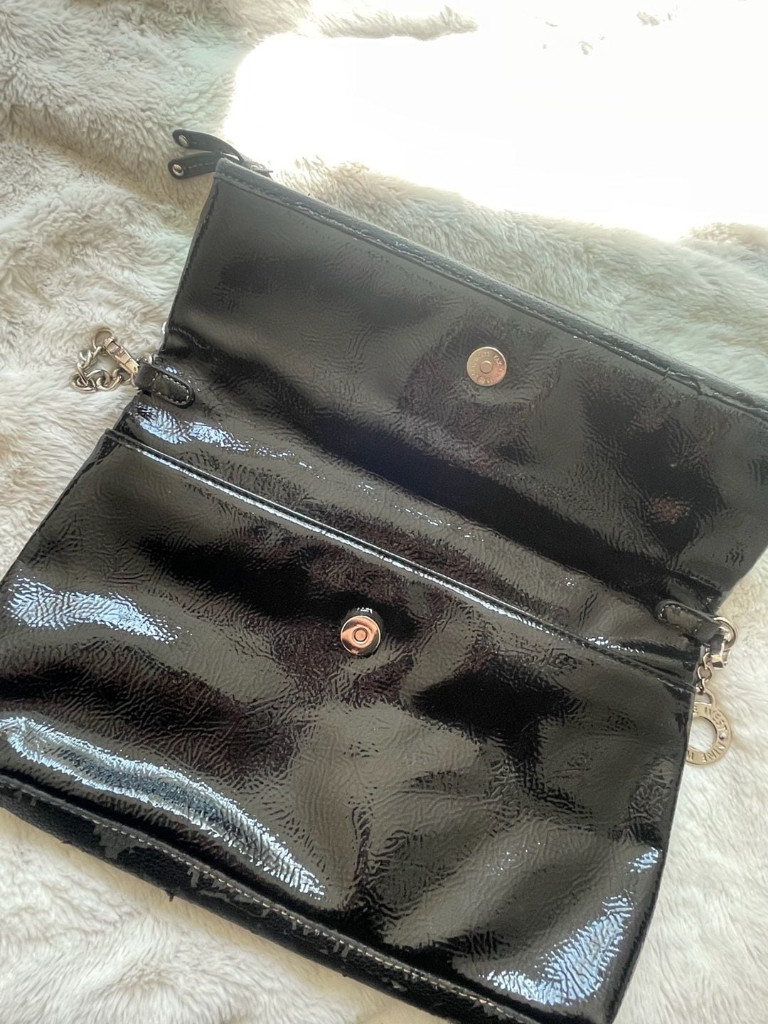 Nine West Black Patent Faux Leather Chain Strap Shoulder Bag 5