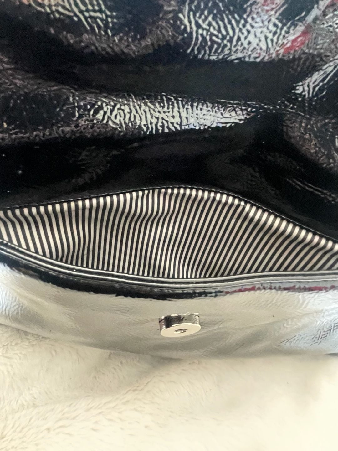 Nine West Black Patent Faux Leather Chain Strap Shoulder Bag 7